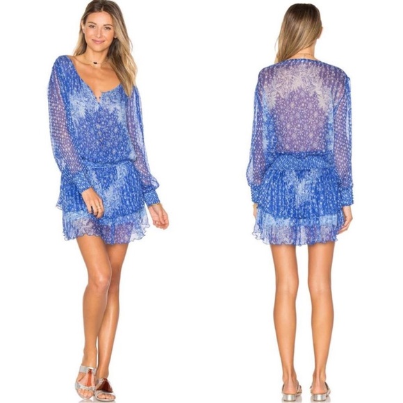 Poupette St Barth Jolie Dress in Blue Persian Galaxy 100% Silk Size XS